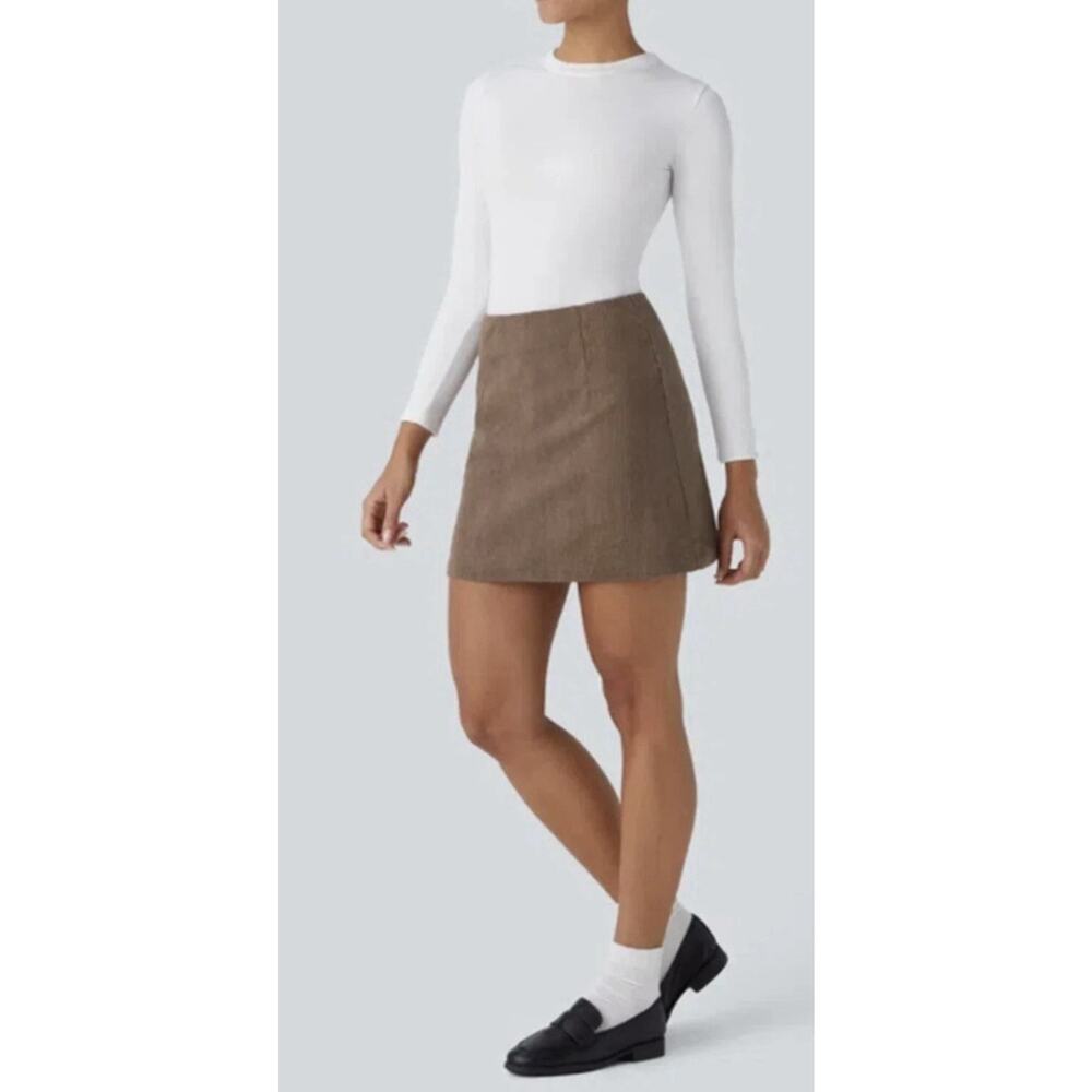 Halara Women's Size 1x AuraCord Cloud Ribbed Brown Corduroy Skirt NWT